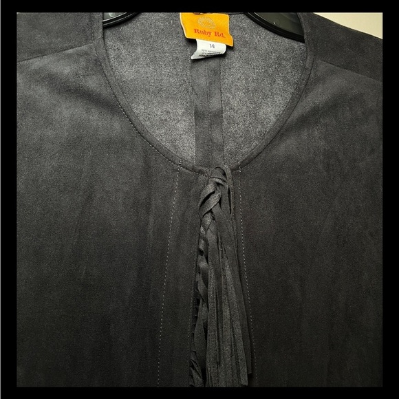 Ruby Rd. Black Faux Suede Fringe Jacket Size 14 - Picture 2 of 4